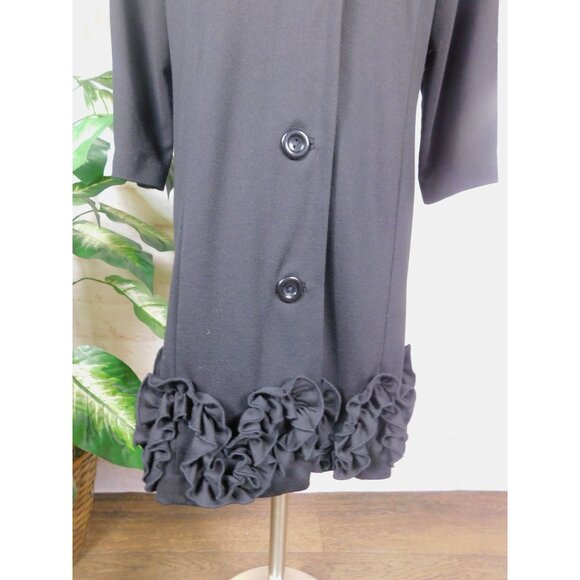 Black Ruffle Hem Button Front Half Sleeve Jacket Coat Elegant M - Picture 4 of 11